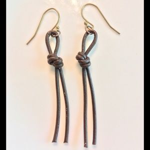 ARTISAN Dark Cocoa Brown Leather Knot Bronze Earrings